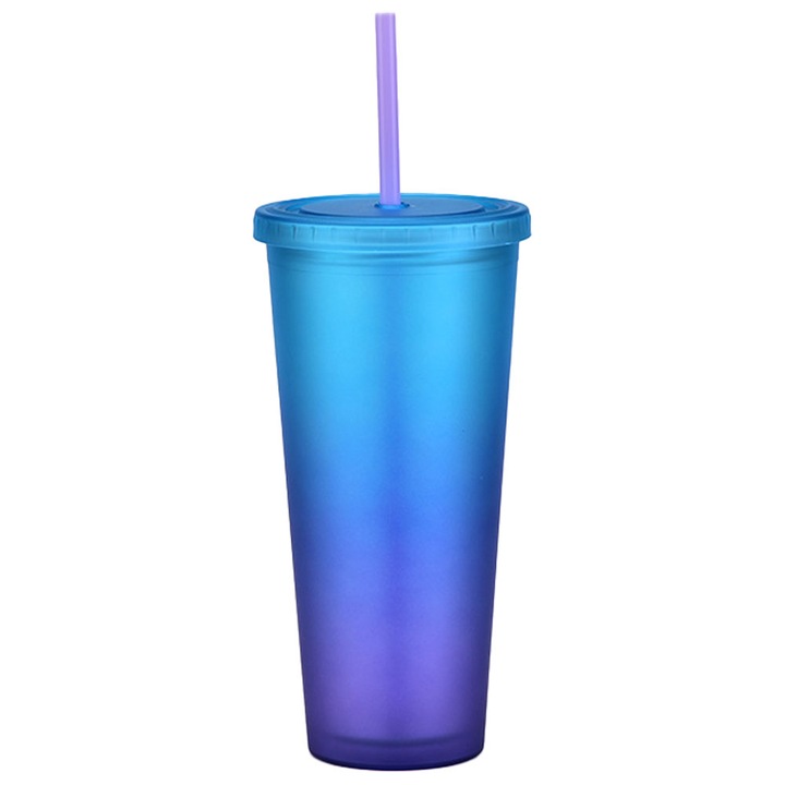 Pohár szett Jormftte, 700ml, AS műanyag, többszínű, tetővel és szívószállal