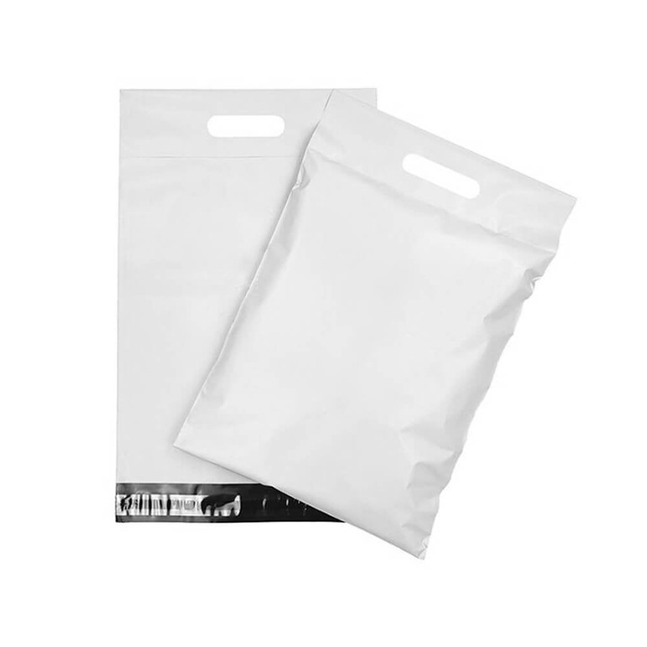 Set 100 Buc Plicuri curierat cu maner, Alb, plastic, Createur - 38x47+12cm