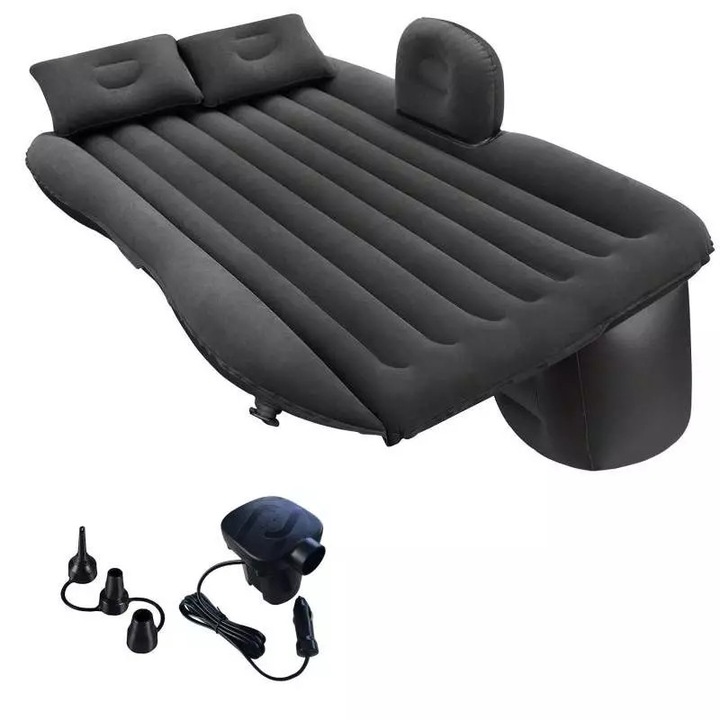 Saltea Auto Gonflabila SIKS Pentru Bancheta, 2 Perne Incluse Si Pompa, Negru