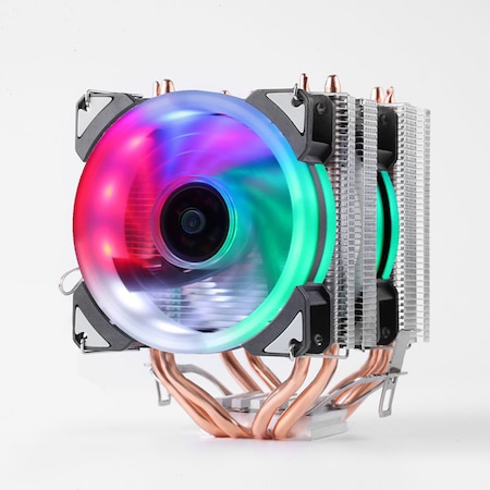 Cooler Procesor, SDLOGAL, CPU Dublu Ventilator cu RGB, cu 4 conducte termice din cupru, 3-PIN, Quiet, Compatibil Intel/AMD