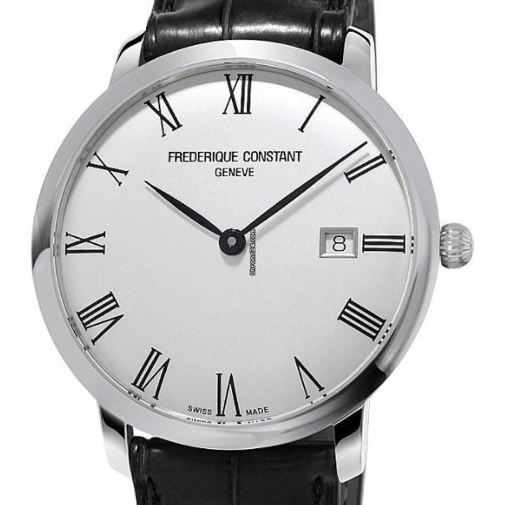 Мъжки часовник, FREDERIQUE CONSTANT, стомана/кожа/сапфир, 40x44 мм, черно/сребро