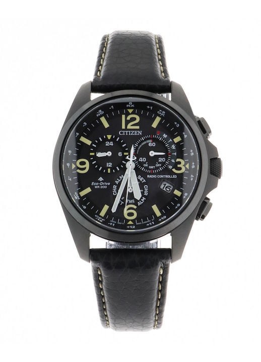 Мъжки часовник, CITIZEN, Стомана/Кожа/Сапфир, 14x43mm, Черен