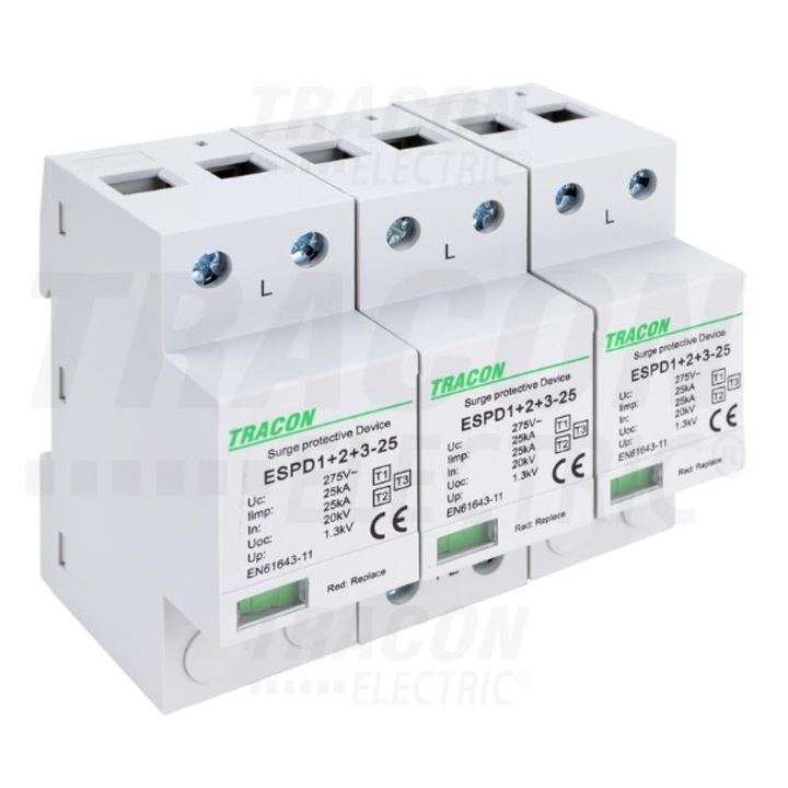 Levezető T1+T2 AC tömör ház ESPD1+2-50-3P Tracon Electric