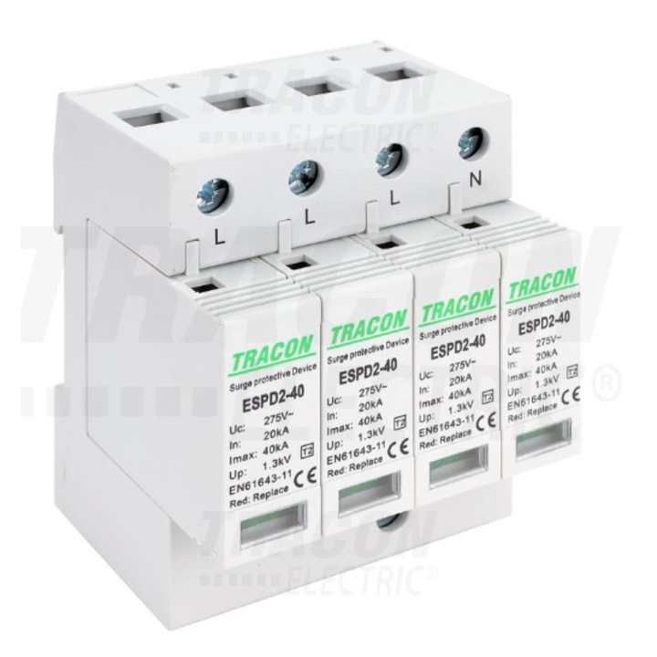 Descarcator T2, AC, insertii inlocuibile ESPD2-40-4P Tracon Electric