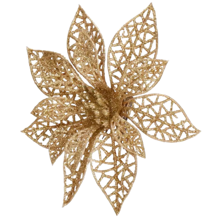 Floare artificiala pentru pomul de Craciun, Poinsettia, Springos, 10x10 cm, Auriu