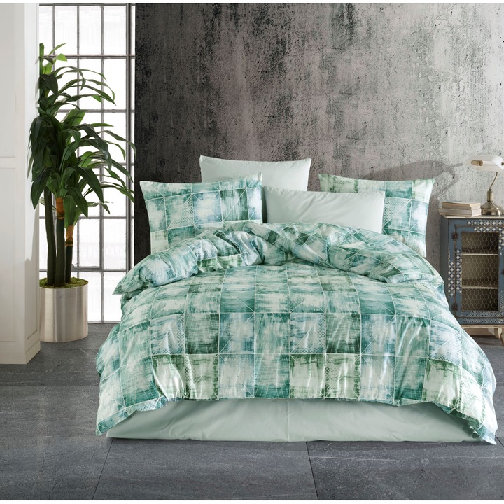 Set cuvertura de pat 3 piese verde Mirella, 100% bumbac, simplu, cu fermoar, 140x200cm