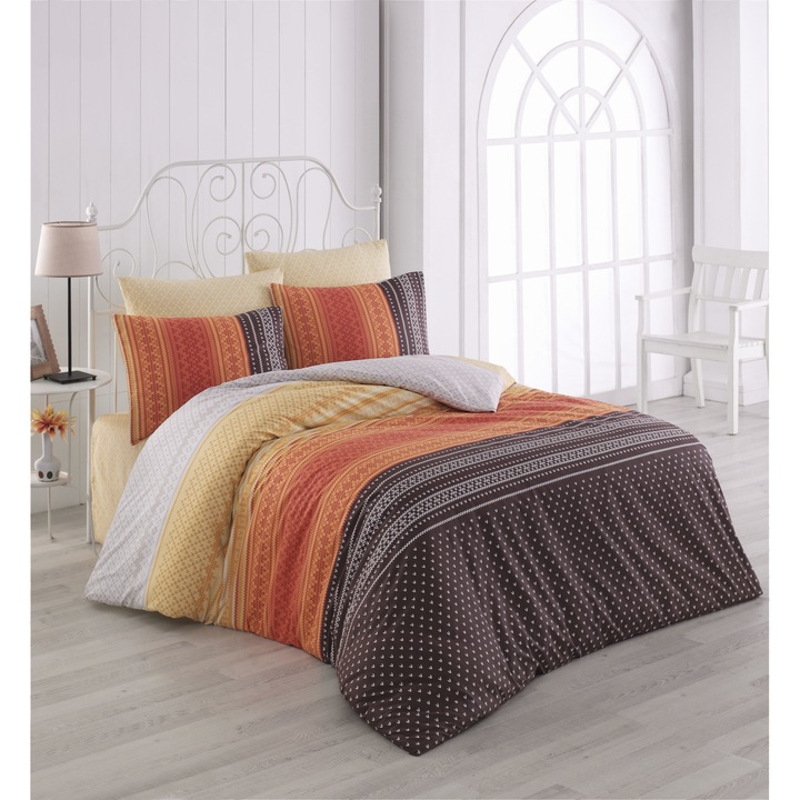 Summer V2, set cuvertura de pat din 3 piese, 100% bumbac, simplu, cu fermoar, 140x200cm