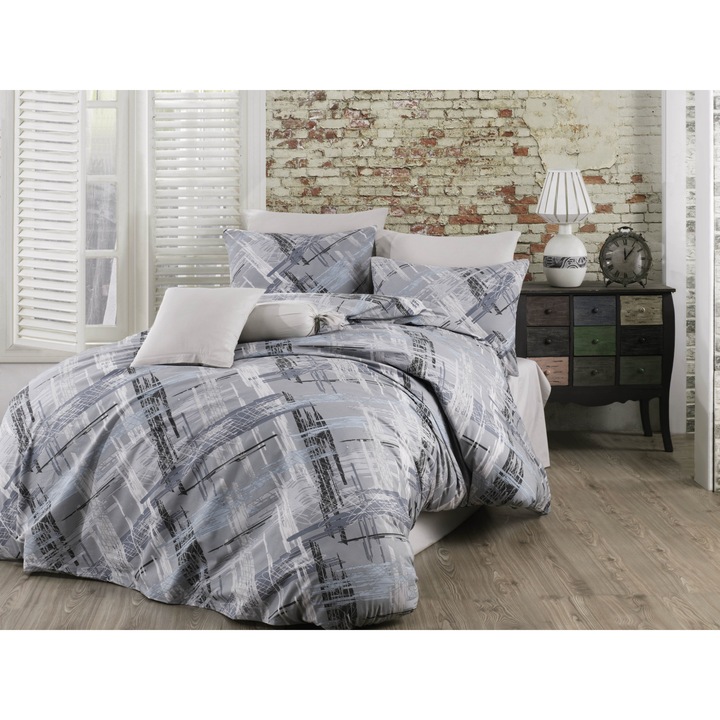 Trinity, set cuvertura de pat din 3 piese, 100% bumbac, simplu, cu fermoar, 140x200cm