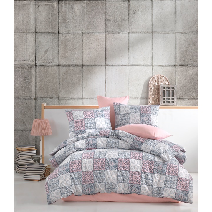 Ceramica V2, set cuvertura de pat din 3 piese, 100% bumbac, simplu, cu fermoar, 140x200cm