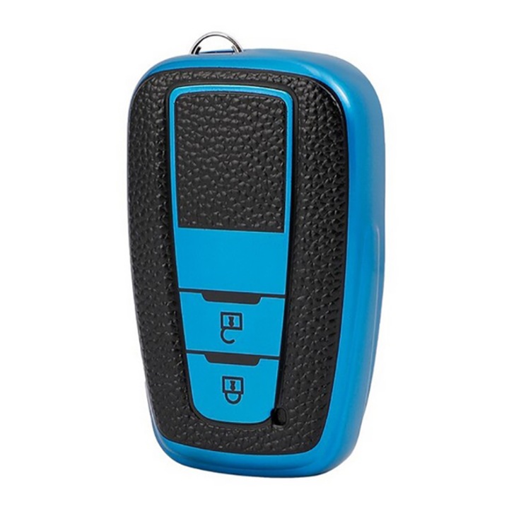 Husa albastru cu insertii piele pentru cheie Toyota Camry Prius Corolla C-HR CHR Prado 2018 Rav 4 2 butoane