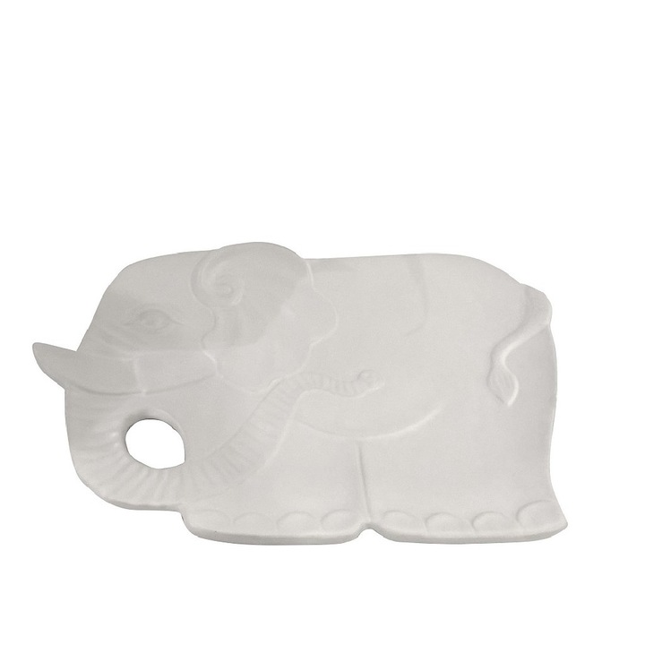 Platou din ceramica, Forma elefant, 36 cm, Alb