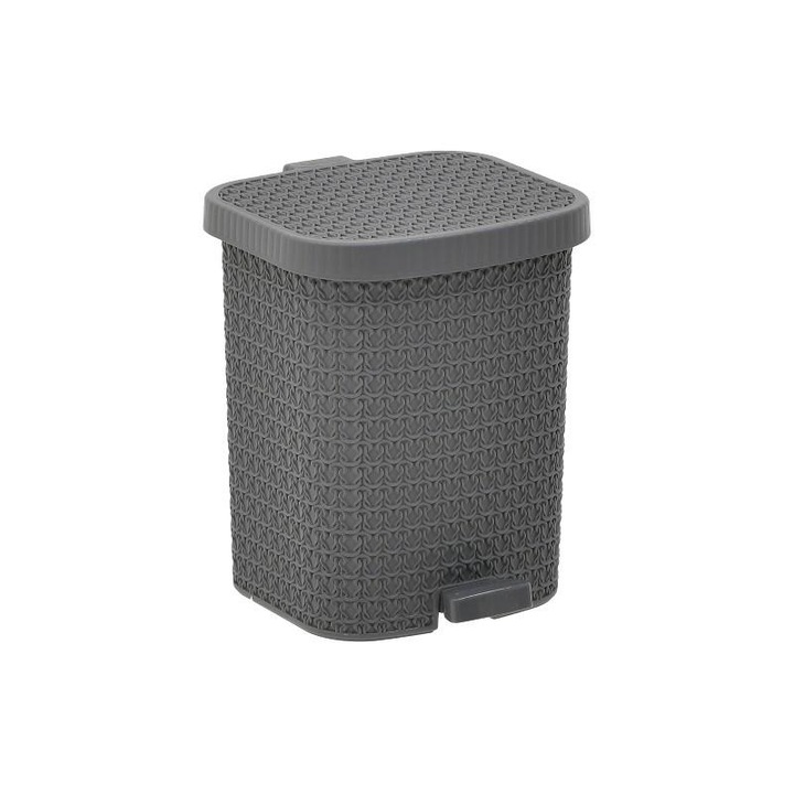 Cos de gunoi cu pedala, Inart, Plastic, 8 l, 21x23x28 cm, Gri