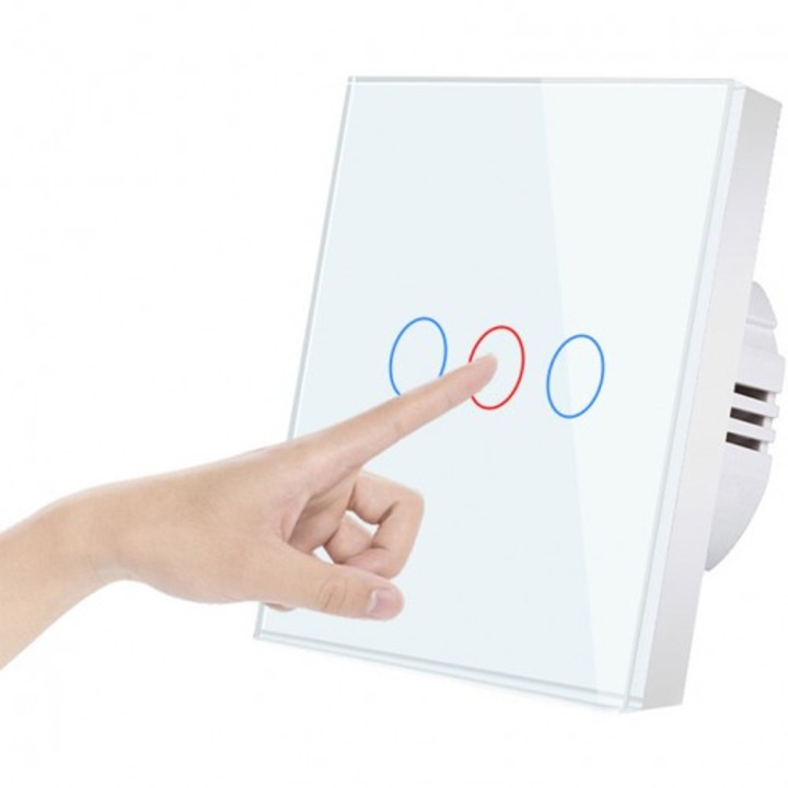 Intrerupator touch iUni 3F, Sticla Securizata, LED