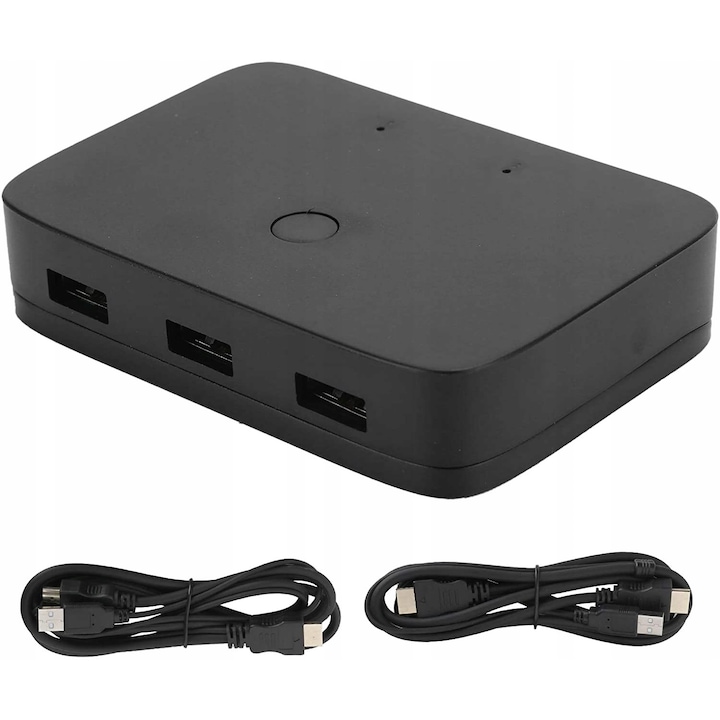VGA превключвател KVM 2x1, PAWONIK, 3xUSB, 2 HDMI кабела, черен