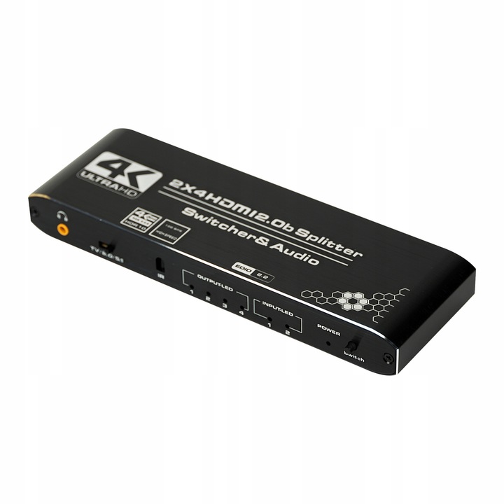 HDMI 2.0 сплитер 2x4, PAWONIK, HDCP 2.2, черен
