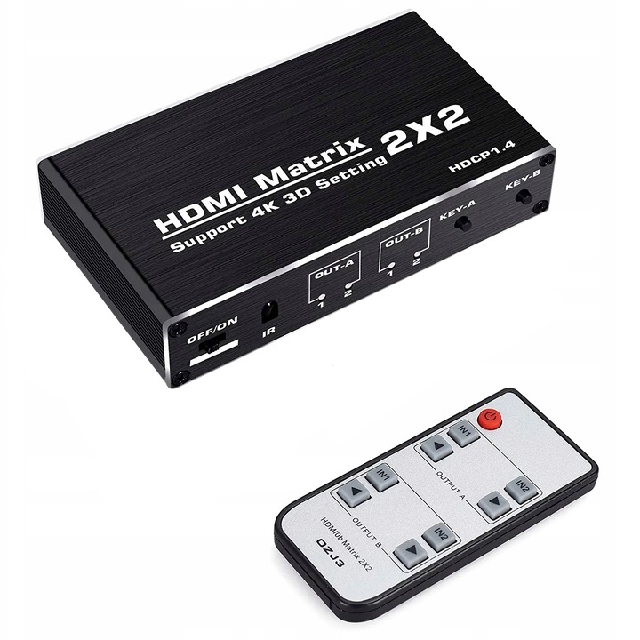 Сплитер HDMI 2.0 2x2, PAWONIK, UHD, 4K, HDR, черен