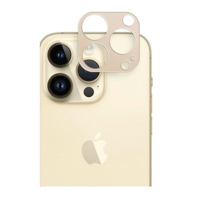 Протектор за камера Apple iPhone 14 Pro/ Pro Max, Алуминиево със стъкло, Златист