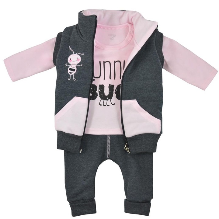Compleu 3 piese vesta, bluza si pantaloni pentru fete Funny Bug Koala 08-347, Gri 62 CM