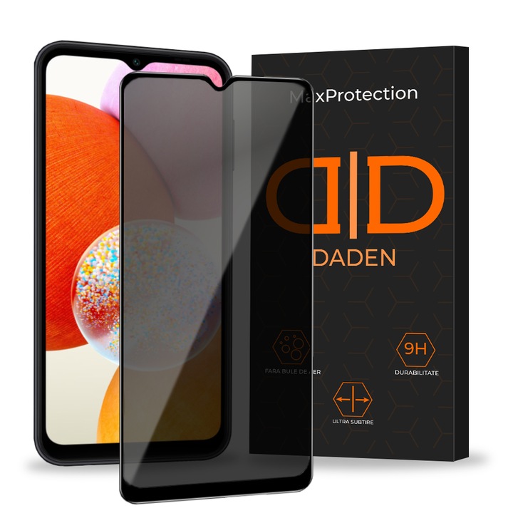 Folie Sticla Privacy Daden MaxProtection pentru Samsung A14, Full Cover, Protectie Profesionala, Ultra Rezistenta, Calitate Premium