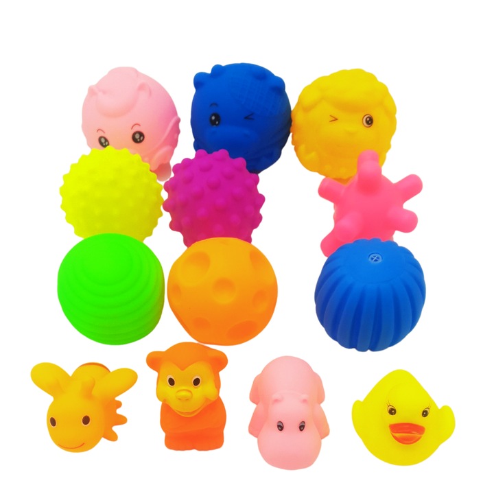 13 db-os fürdőjátékból álló készlet, különböző formájú, nyomógombok, gumi, többszínű, + 3 év, Utility One