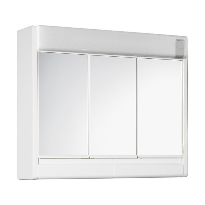 Dulap pentru baie din plastic cu usi culisante, oglinzi si lampi integrate, Escalate, 60x51x16 cm, Alb