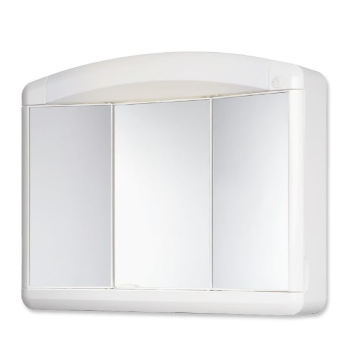 Dulap pentru baie din plastic cu usi culisante, oglinzi si lampa integrata, Escalate, 65x54x18 cm, Alb