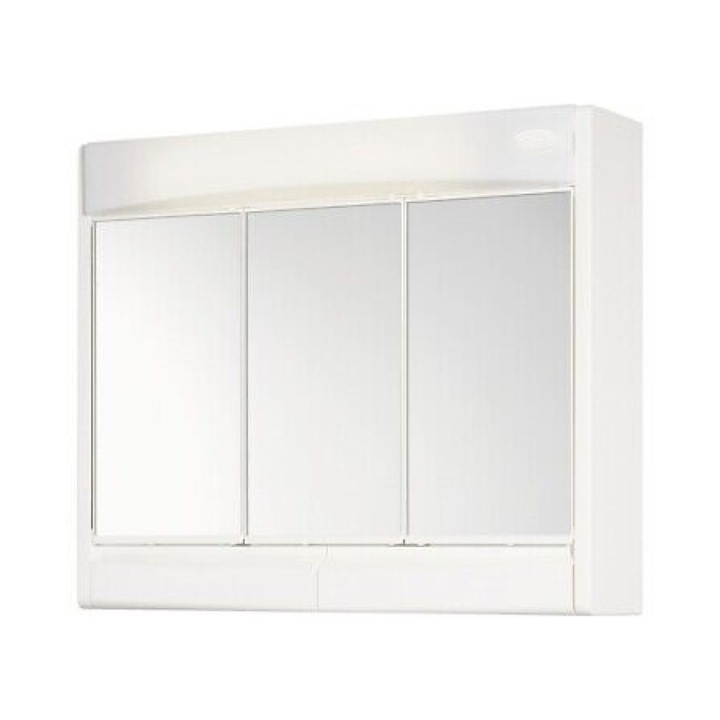 Dulap pentru baie din plastic cu usi culisante, oglinzi si lampi integrate, Escalate, 60x51x18 cm, Alb