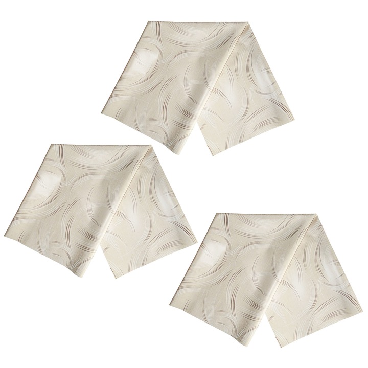 Покривки за маса тип мушама Natalia, 100x140 см, Водоустойчива, Кремава с извити шарки, CSK1, 3 броя