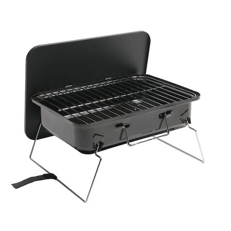 Gratar mobil cu carbune sau lemne, cu capac, otel, suprafata de gatit 35 x 25 cm, ATS, pentru camping, pescuit, drumetie