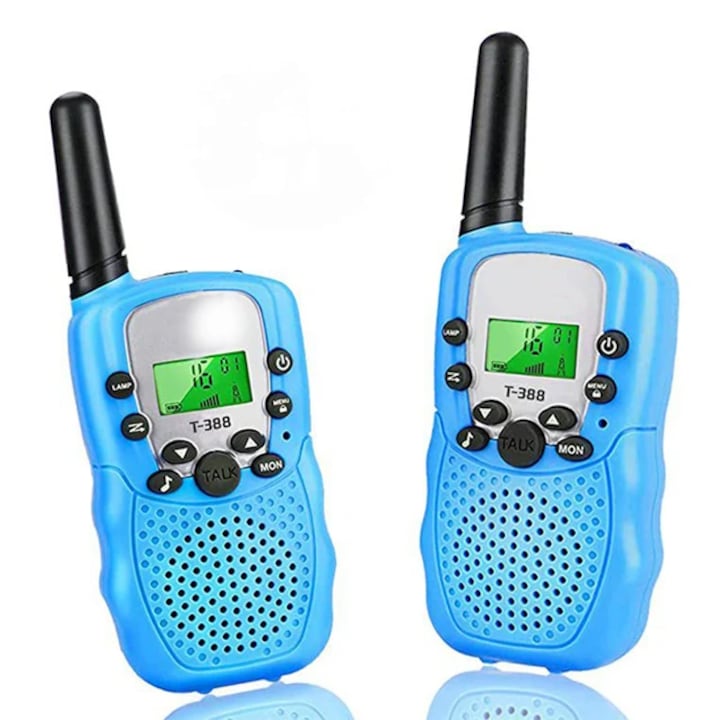 2db walkie talkie állomás gyerekeknek, zseblámpa, 22 csatorna, VOX funkció, billentyűzár, nagy hatótávolságú, kék