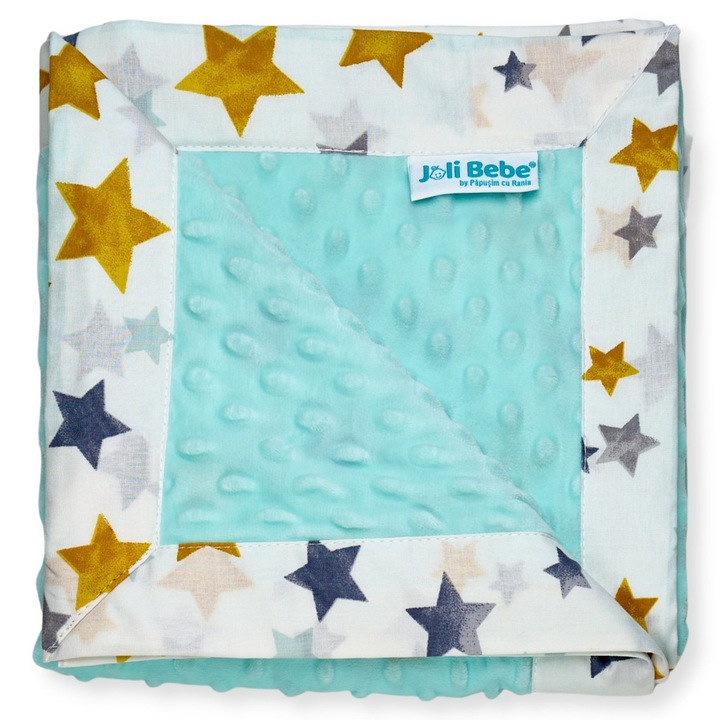 Takaró 2 réteg minky plusz pamutból, 100 x 100 cm, pisztácia csillagokkal