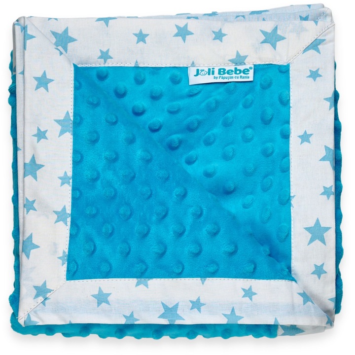 Takaró 2 réteg Minky plusz pamut, 100 x 100 cm, kék csillagok