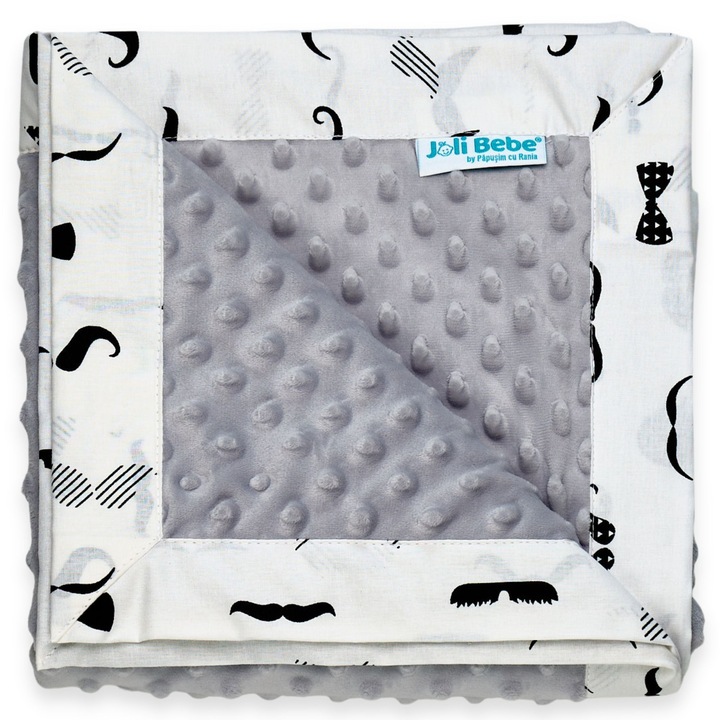 Takaró 2 minky és pamut plusz arccal, 100 x 100 cm, szürkés bajusz