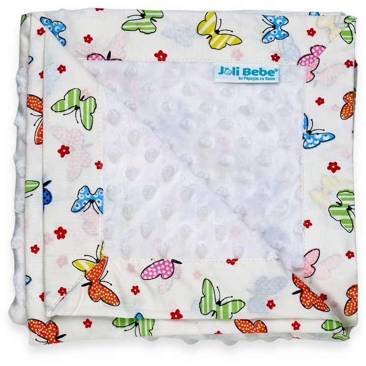 Takaró 2 réteg minky plusz pamut, 100 x 100 cm, pillangók fehérrel