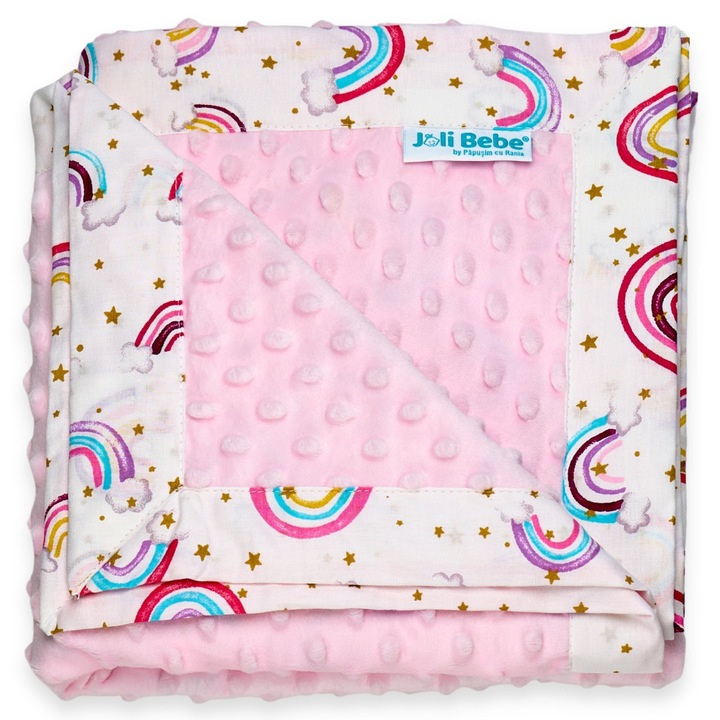 Takaró 2 minky és pamut, ktoldalas, 100 x 100 cm, szivárvány rózsaszínnel