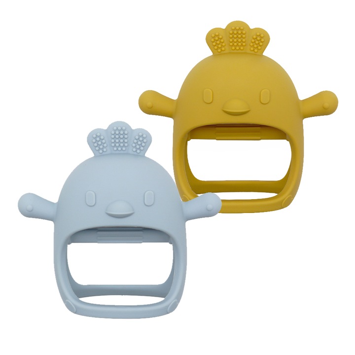 Hazelnut, Szilikon 2db rágóka játék, Fogzási Kesztyű, Csirke, TR066, Kék és sárga