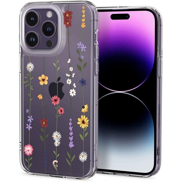 Apple iPhone 14 Pro Max Spigen Cyrill Cecile ütésálló tok, Átlátszó-Flower Garden