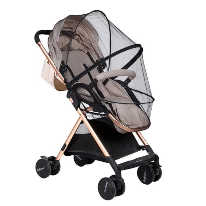 Мрежа против комари за бебешка количка, Регулируема за няколко вида колички, Отваряща се с цип в средата, 66 х 72 см