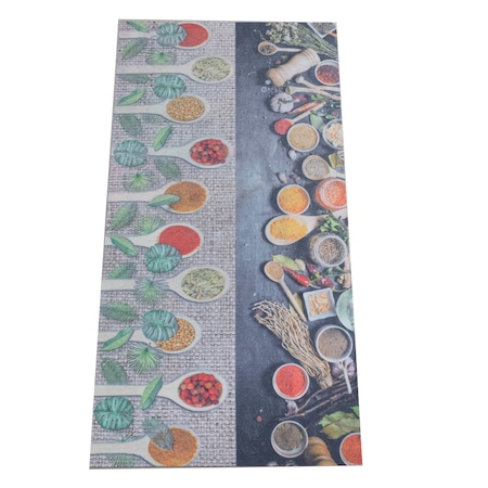 Traversa antislip hol/bucatarie 12, 50x100cm, poliester, suport cauciuc, grosime 3 mm, tip printed, gramaj 225 g, model mirodenii