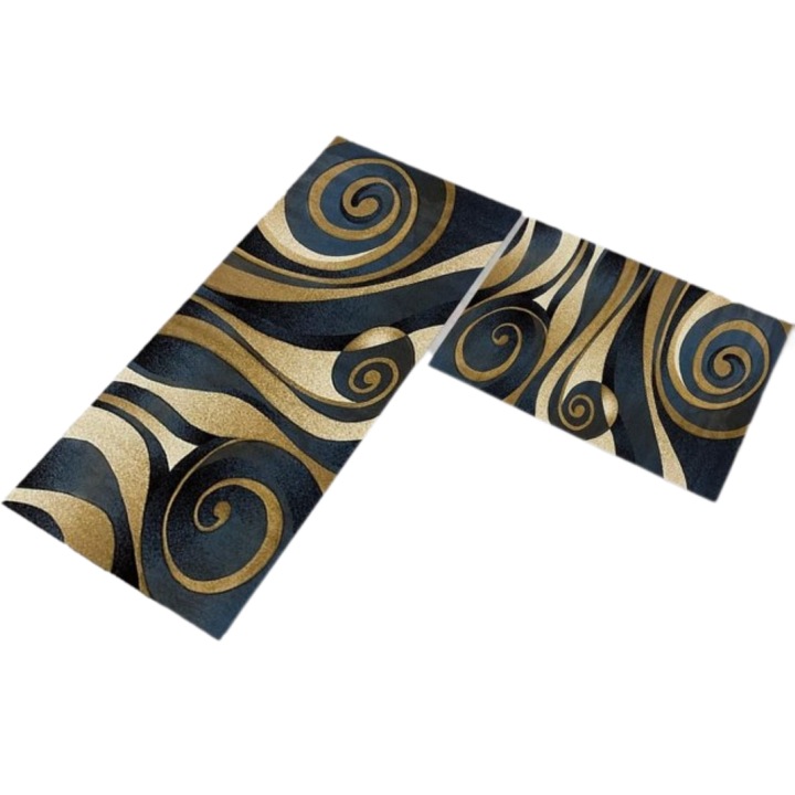 Комплект от 2 кухненски килима, Неплъзгащи се, Абстрактен черно-бежов принт, 50x60cm, 50x120cm