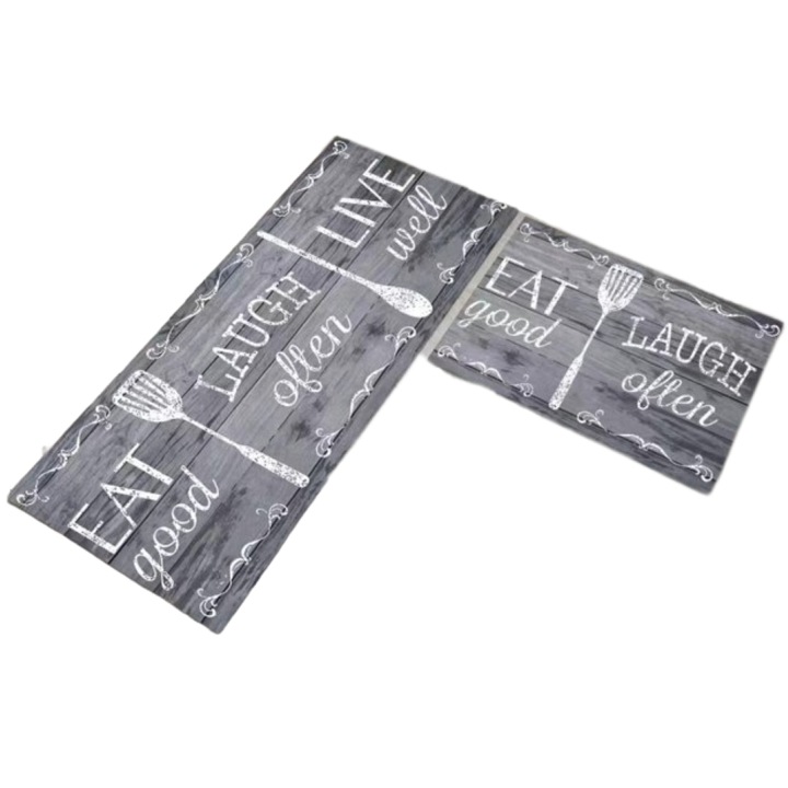 Комплект от 2 кухненски килима, неплъзгащи се, сиво-бял принт, 50x60cm, 50x120cm