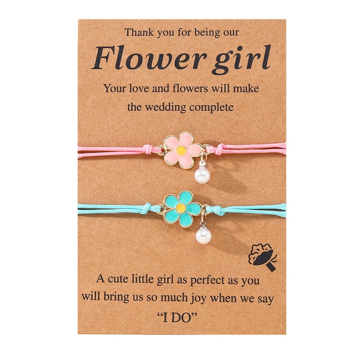 Гривни за шаферки Ръчно тъкани перлени цветя Най-добри пожелания Синьо+Розово 2 бр.