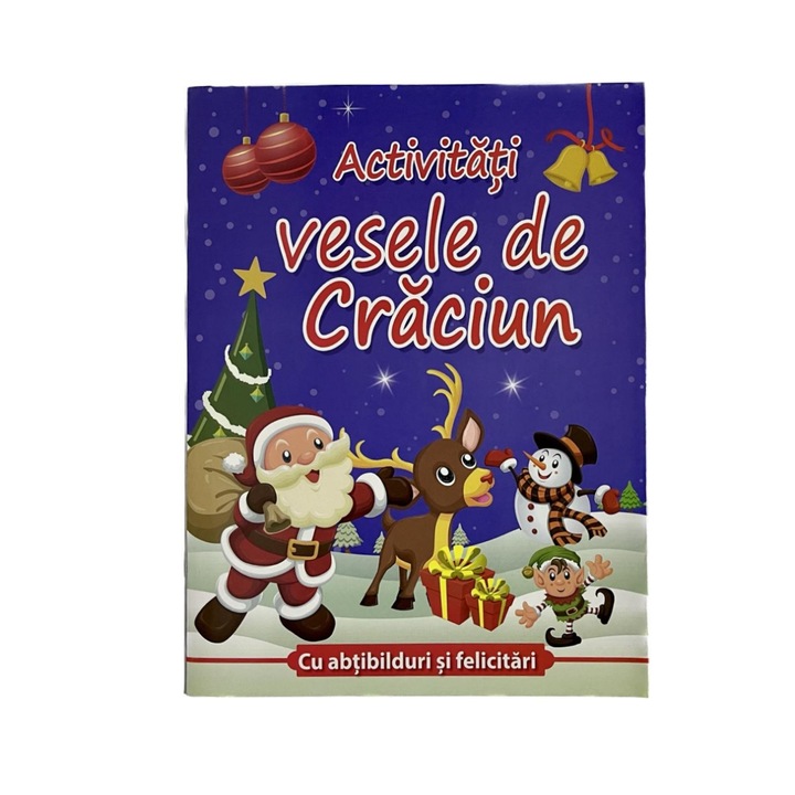 Carte Madviun cu activitati pentru Craciun, plina de jocuri interactive, desene de colorat si autocolante - 18 pagini, editie multicolora pentru copii