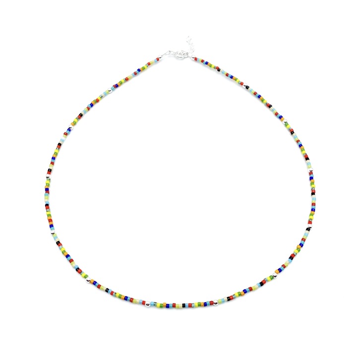 Colier cu bile din Argint 925 si margele Miyuki multicolor, reglabil 39-42 cm