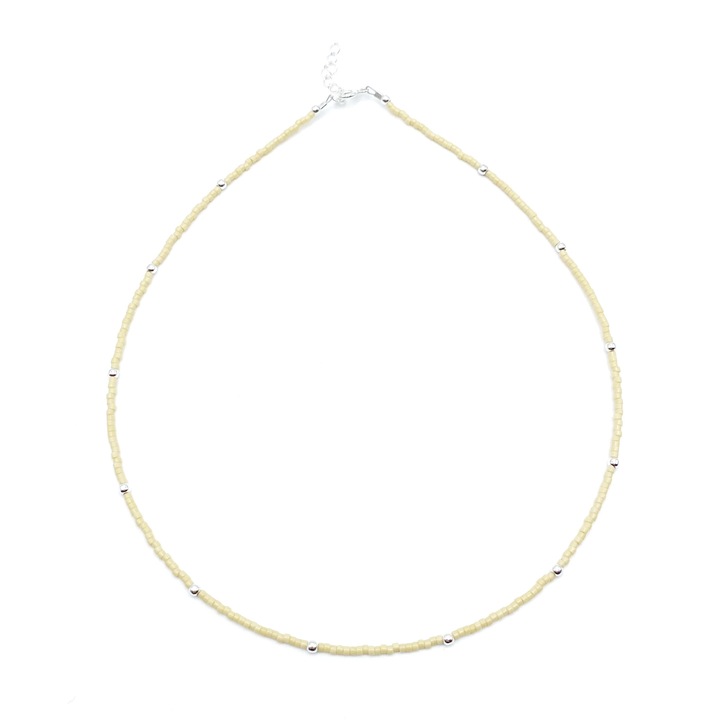 Colier cu bile din Argint 925 si margele Miyuki bej, reglabil 39-42 cm