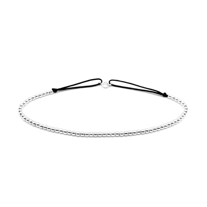 Bratara pentru Picior cu 65 de bilute din Argint 925, snur negru reglabil