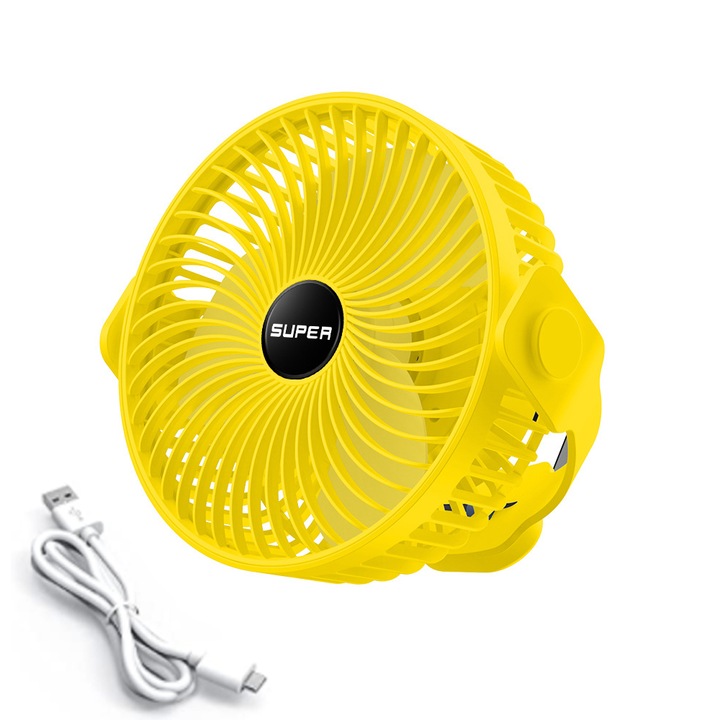 Mini ventilator portabil, Super, USB, 4 Trepte de viteza, Galben
