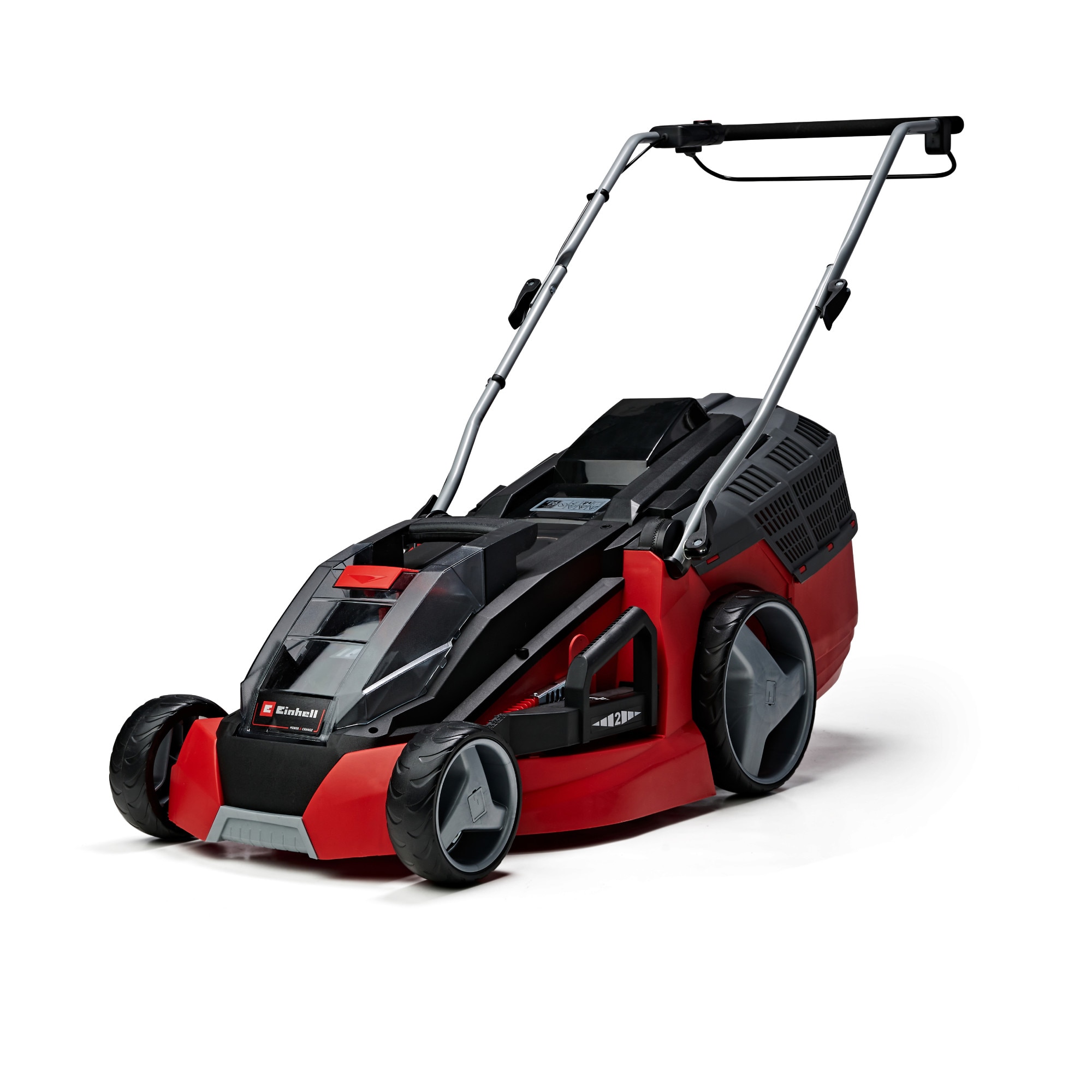Masina de tuns gazon/iarba pe acumulator Einhell Power-X-Change GE-CM 43 Li M Kit, 18 V 4.0 Ah, 43 cm latime taiere, 6 trepte taiere, 63 L sac colector, kit mulcire, contine: 2 Kit