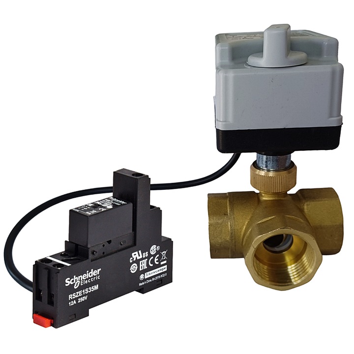 3-пътен ротационен вентил 1" с бърз сервомотор, с автоматично / ръчно управление и реле 230V/50Hz, Daver