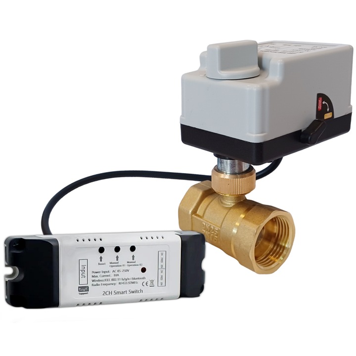 2 utas forgószelep 1" gyors szervomotorral, 230V/50Hz, automatikus / kézi vezérléssel és WIFI relével mobiltelefonról vezérelve, Daver